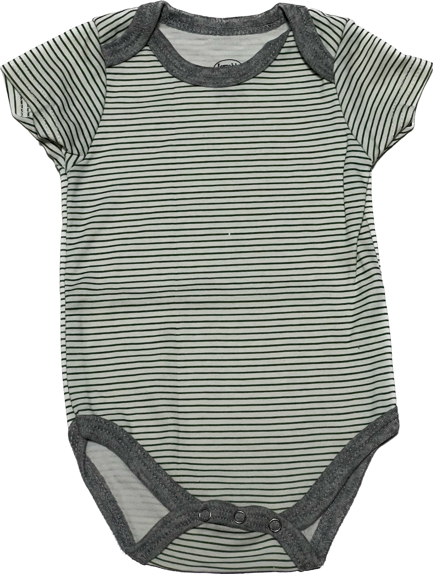Body manga corta blanca con franja verde borde gris  0-3 meses.