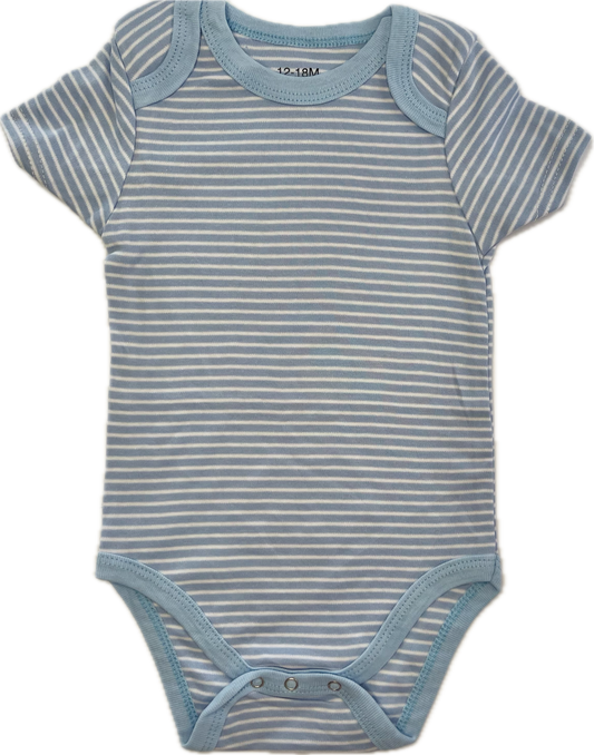 Body manga Corta azul franja blanca 12-18 meses.