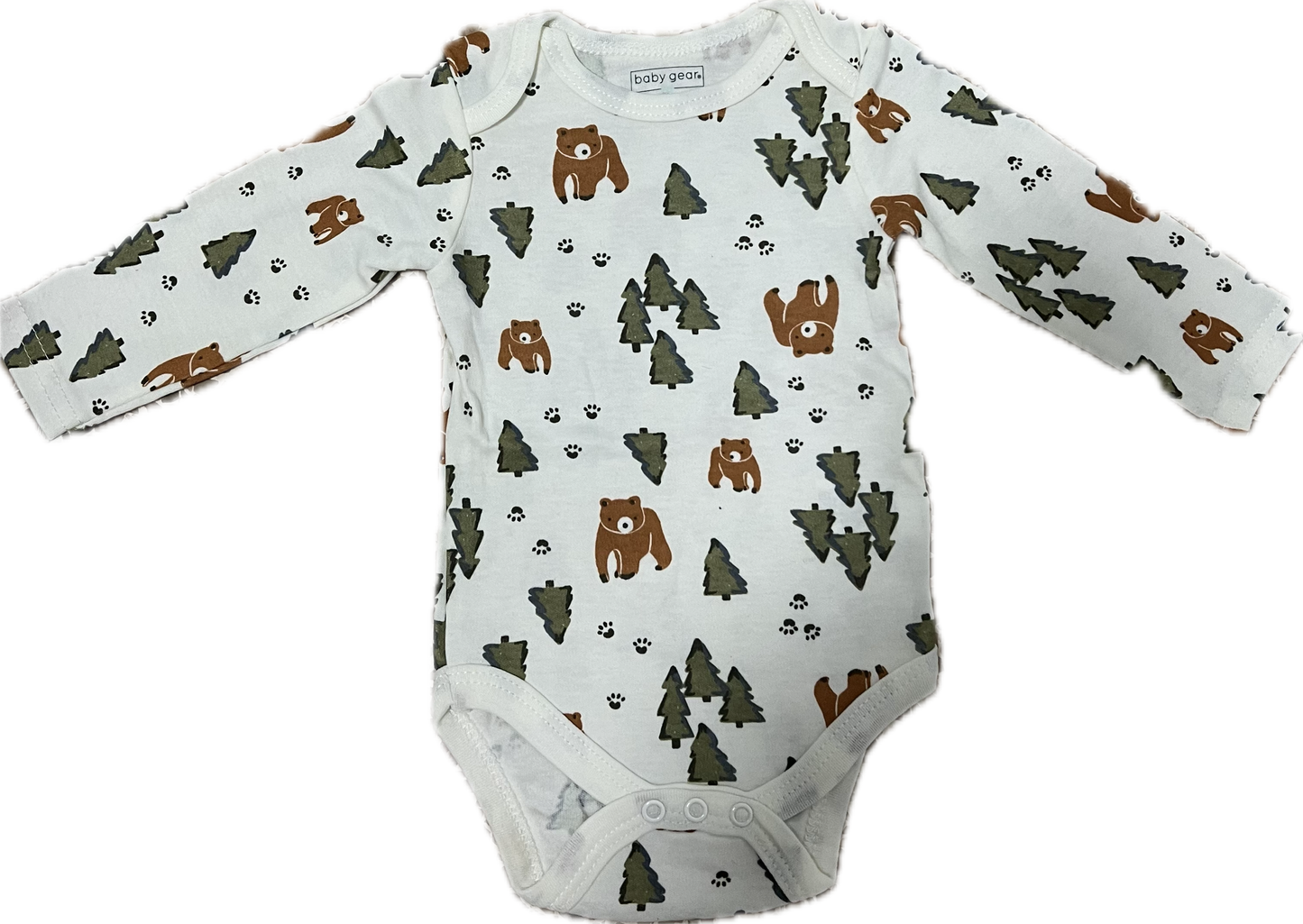 Body manga larga con diseño de oso pinos y huellas 3-6 meses.